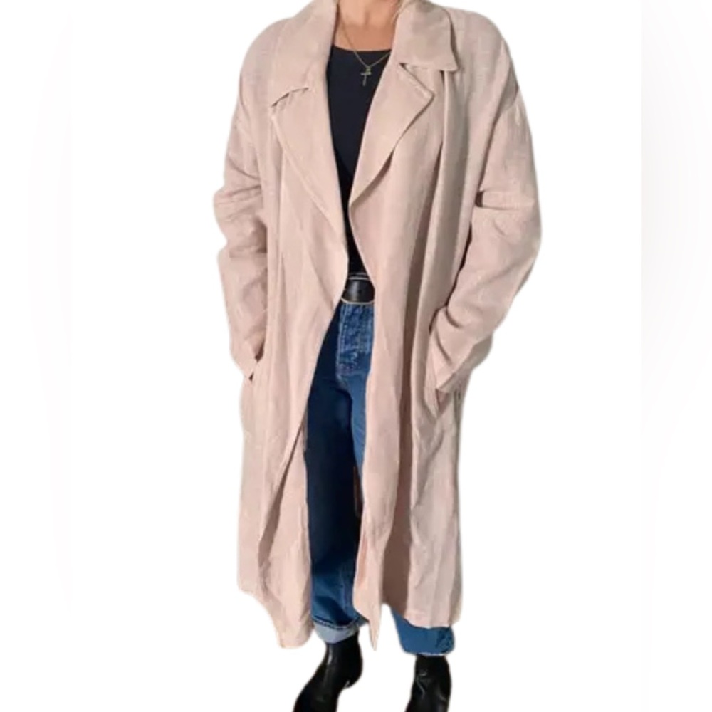 Zara Full Length Linen Trenchcoat Style Button Down Dress Size Small